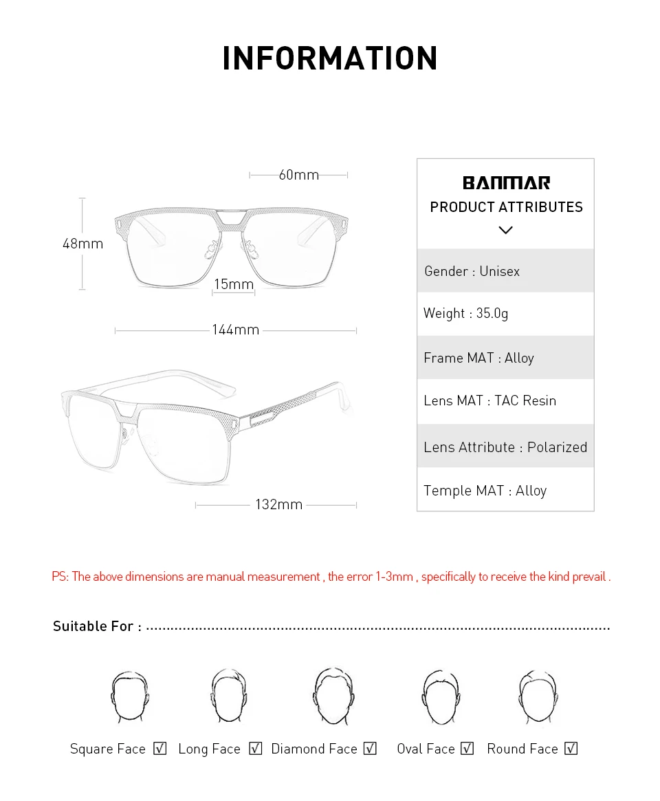 BANMAR поляризованные мужские солнцезащитные очки Квадратные Солнцезащитные очки для мужчин аксессуары для вождения рыбалки Пешие очки Oculos Gafas De Sol Shade