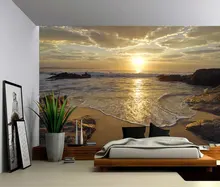 Custom 3D Photo Wallpaper Sunrise Sea Ocean Wave Sunset Beach Wall Poster Wall Stickers Home Decor Vinyl Removable Decor
