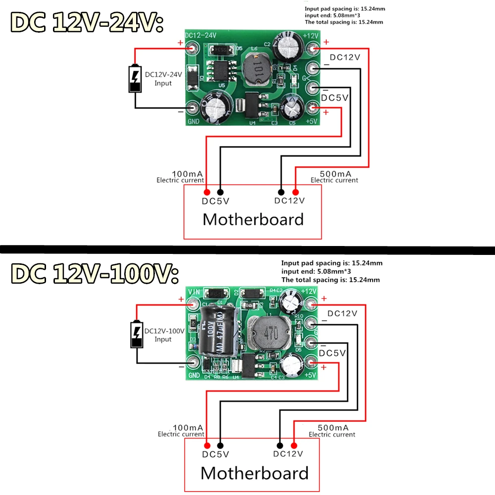 DC-DC неизолированный вход 12 V-24 V/12 V-100 V импульсный Модуль питания Выход 12V0. 5A/5 V 0.1A/12V1A/5V0. 1A