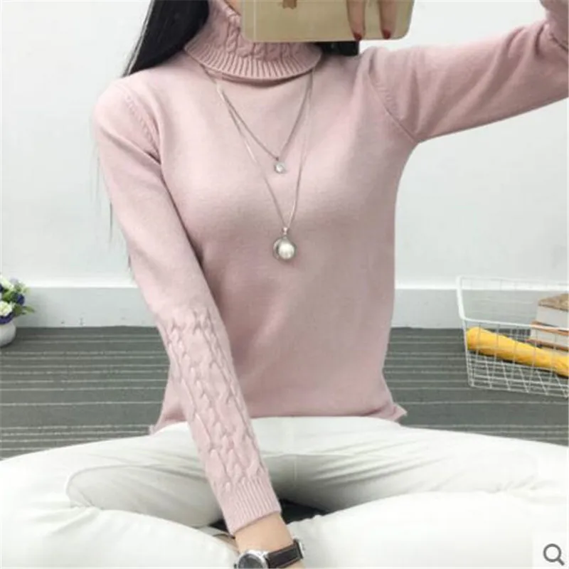 

2016 new fashion Women white Lapel turtleneck sweater female basic knitted shirt Twist thick slim long sleeve pullover sweater