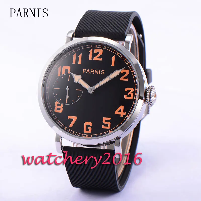 Cusual Parnis 46mm black dial polished case 17 jewels 6497 hand winding movement Men s font