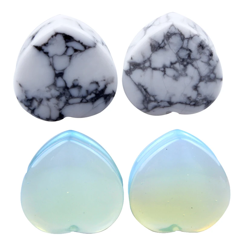 New Arrival Product Fashion Heart Stone Earplugs 6mm-25mm Organic Natural Ear Gauge Tunnel Expanders Piercing Body Jewelry Ring