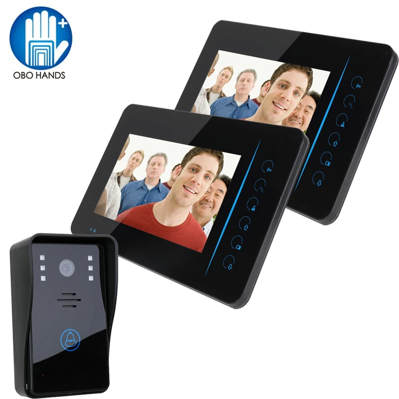 

7" Video Door Audio Phone Wireless Color Video Intercom System 2 Monitor+1 Kit IR CMOS Camera 2.4GHz with Battery for Home/House