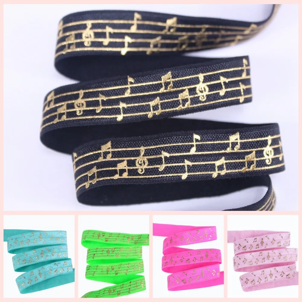 

6 colors 5/8" gold foil music note FOE fold over elastic