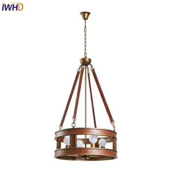 

IWHD American Style Creative Artificial Leather Droplight LED Vintage Pendant Light Fixtures For Dining Room Hanging Lamp