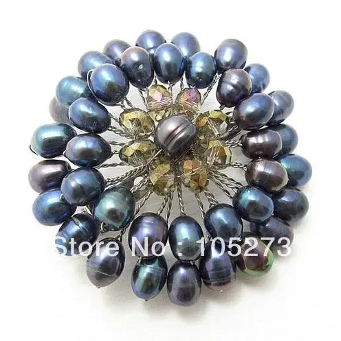 

New Free Shipping Flower Jewelry Natural 4-10MM Black Freshwater Pearl Embellished Sunflower Floral Pin Brooch Top Quality