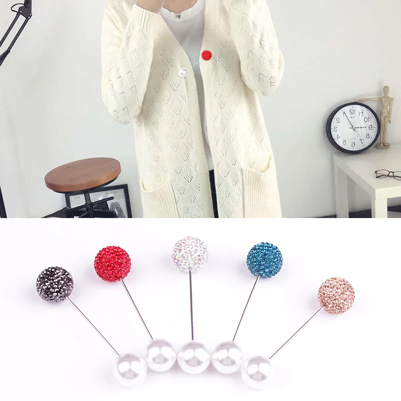 crystal Ball Brooch pearl Pin Sweater Coat Garment Jewelry Accessorise