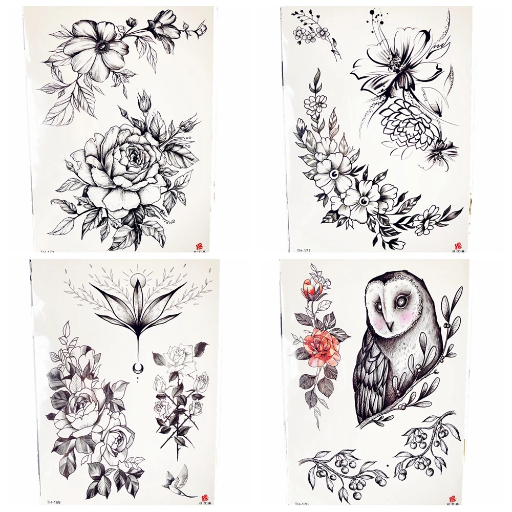 Aliexpress.com : Buy Pencil Sketch Black Flower Temporary Tattoo Body Art Drawing Sexy Women ...