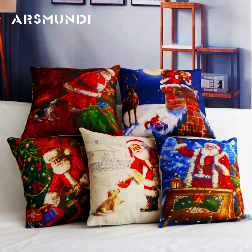 

Merry Christmas snowman Cushion Cover Printed Woven Fashion Pillowcase Children Women Living room bed Decorative Pillow Case