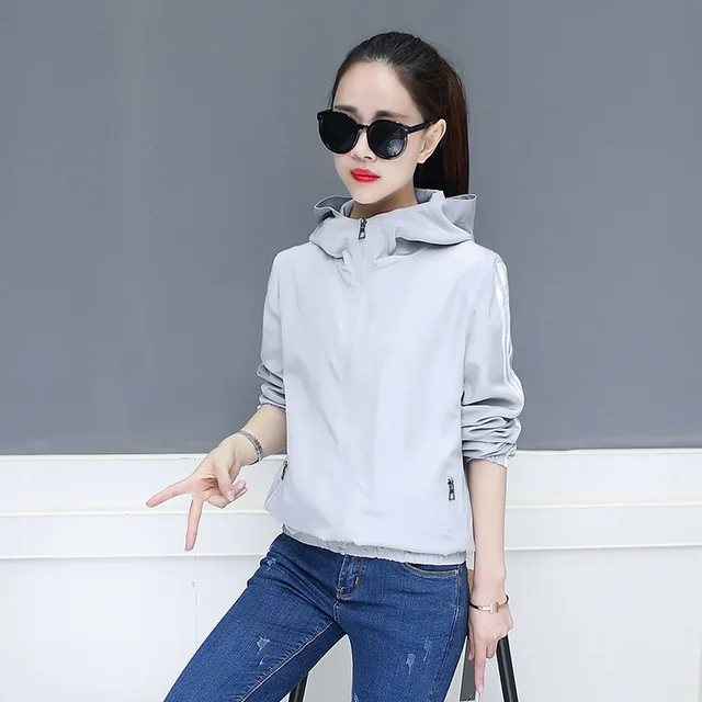 2019 Women Harajuku Spring Zipper Hooded Loose Casual Big Windbreaker