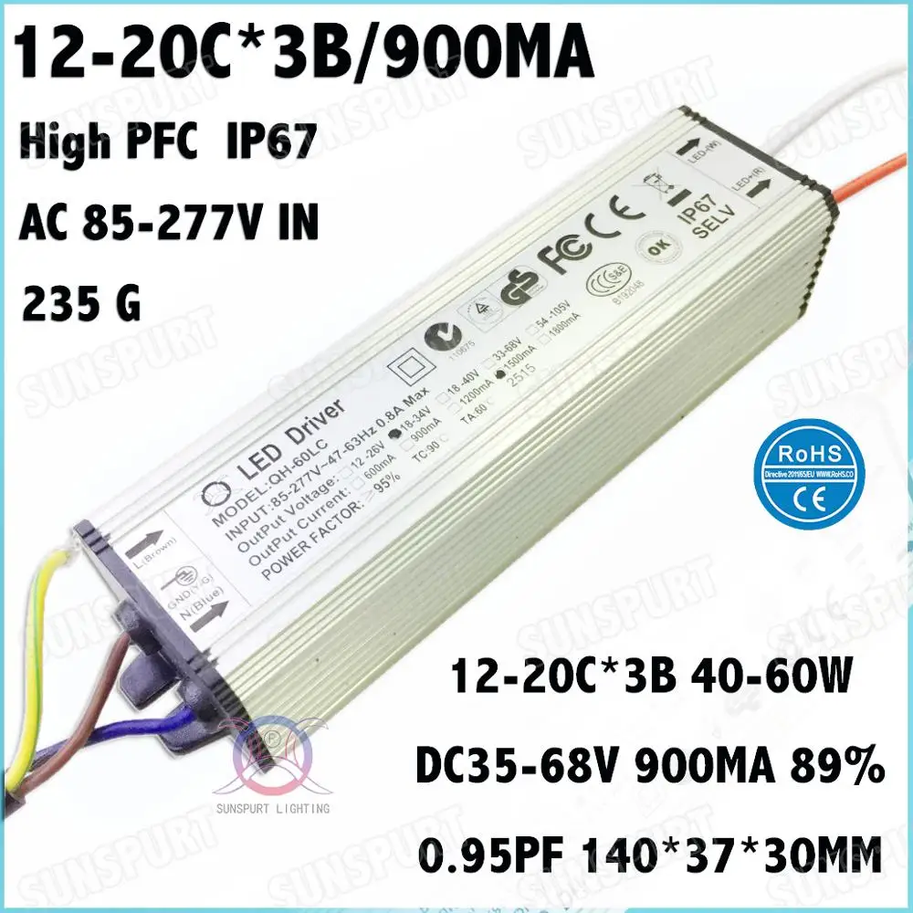 Высокая pfc 5-80 Вт AC85-277V светодиодный драйвер 2-30Cx3B 900mA DC5-100V постоянный ток внутри внешнего IP67 10 Вт 20 вт 30 Вт 80 Вт Бесплатная доставка