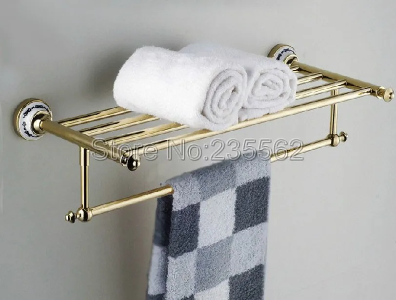 Gold Color Polished Brass Porcelain Base Wall Mounted Bathroom Towel