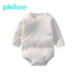 Phibee для маленьких девочек одежда унисекс комбинезон хлопок сплошной New Born Одежда Длинные рукава пуговицами на плече, комбинезон для детей