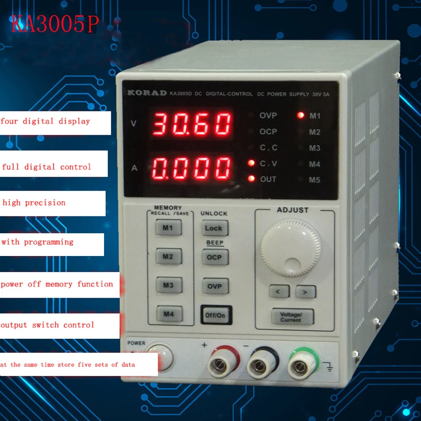 

KA3005P -Programmable Precision Adjustable 30V, 5A DC Linear Power Supply Digital Regulated Lab Grade