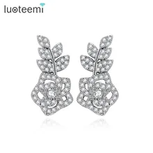 LUOTEEMI New Fashion Stud Earrings Hot Sale Classic White Gold Color Rose Flower Earring For Women