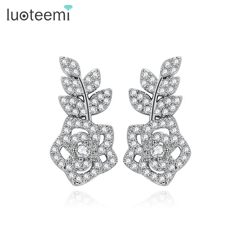 LUOTEEMI New Fashion Stud font b Earrings b font Hot Sale Classic White Gold Plated Rose
