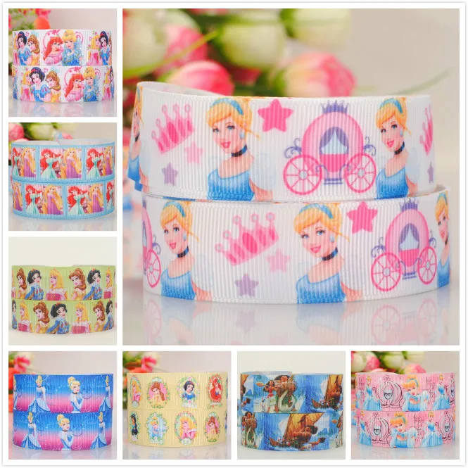 

50% 1" and 7/8" Cartoon princess grosgrain ribbon 5 /10/20yards/print random delivery