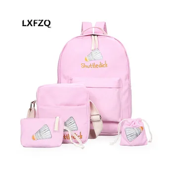 

Woman backpacks for teenage girls 4 set /pcs canvas backpack personality school bags for girls printing female back pack