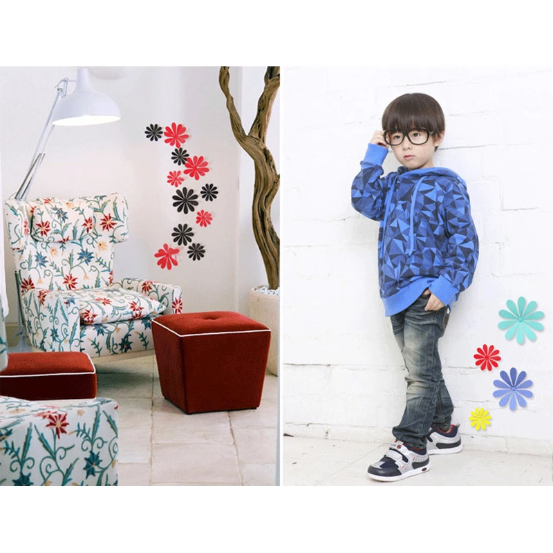12pcs/lot Mixed Sizes Flower Wall Stickers for Kids Rooms 7 Colors Flower Decorative Vinyl for Wall Bedroom Home Decor Stickers
