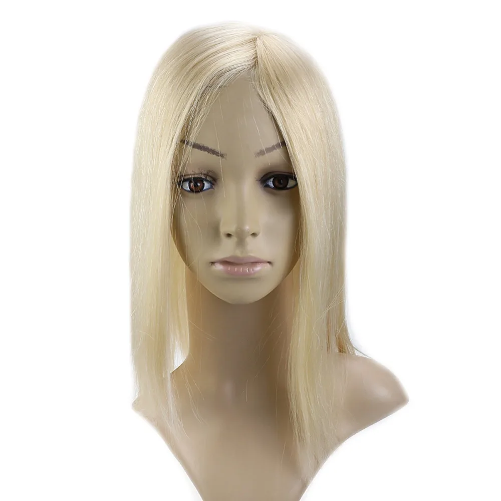 

Full Shine 6.5*3 inch Remy Human Hair Clip In Hair Crown Extensions Straight Invisible Hairpiece Mono Hair Topper #613 Blonde