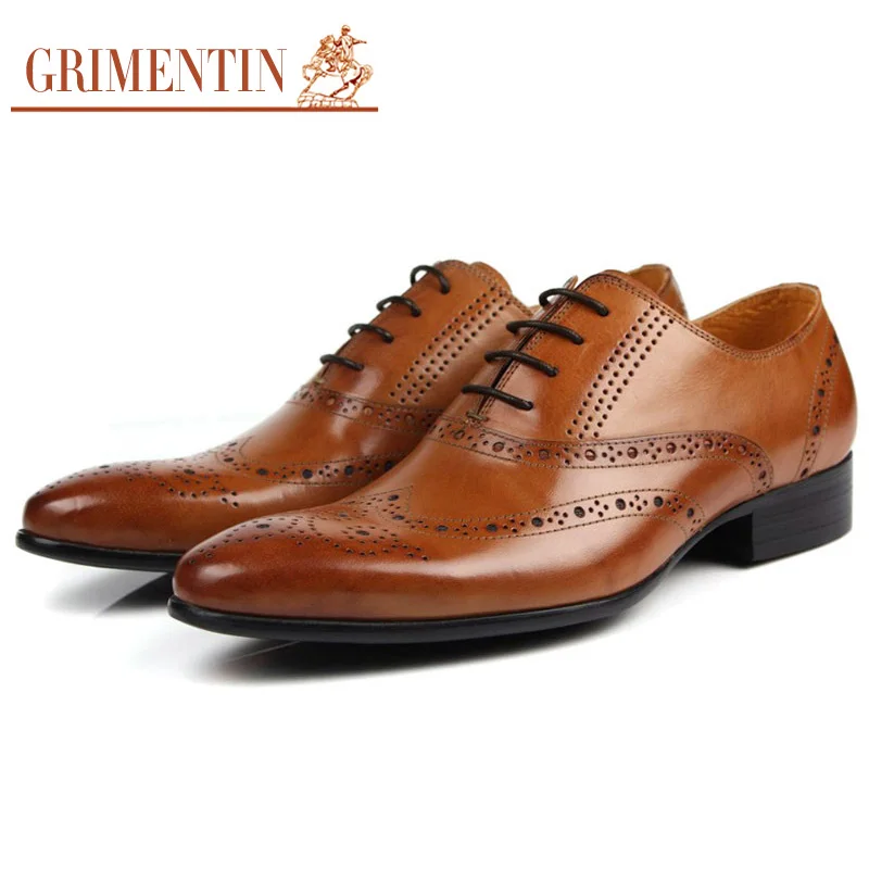 

GRIMENTIN men formal shoes leather genuine leather lace up pointed toe italian business shoes
