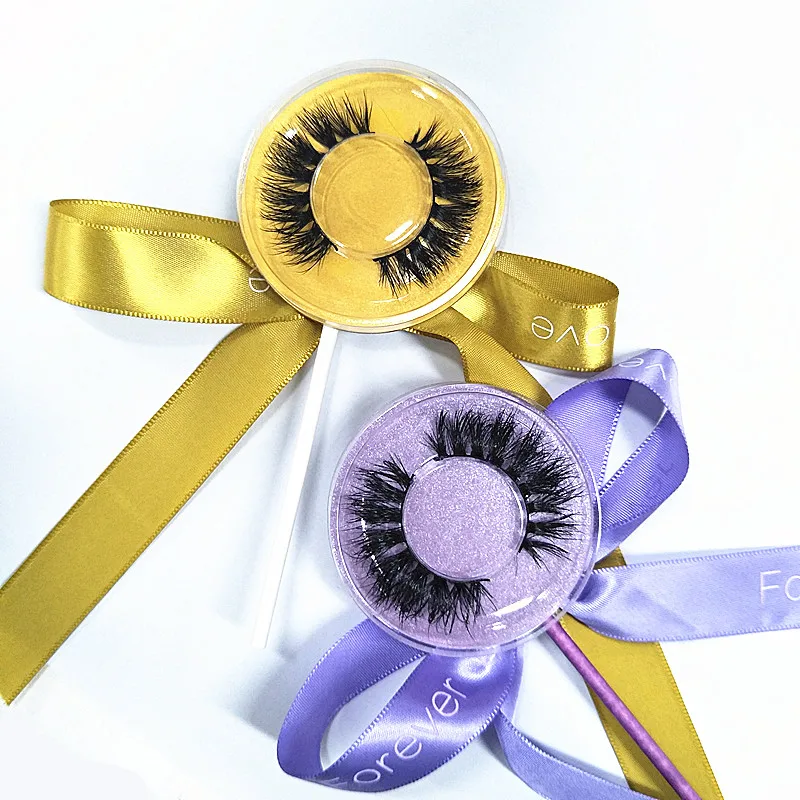

50 Pairs 3D Real Mink Eyelashes Extension Lollipop Package Strip Mink Lash With Sitcker Logo Free Shipping