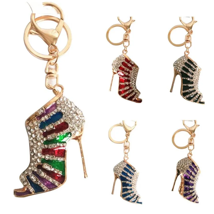 

5 colors Key Chains OTOKY Hot Fashion Charm Crystal Shoe High Heel Keyring Purse Pendant Bag Key Chain May2917