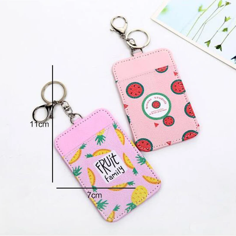 

2019 New 1Pcs Portable Plastic Unisex Cartoon Pudding Fruit Students Bus Card Cover Key Ring Key Chain Card Holder Card Bag