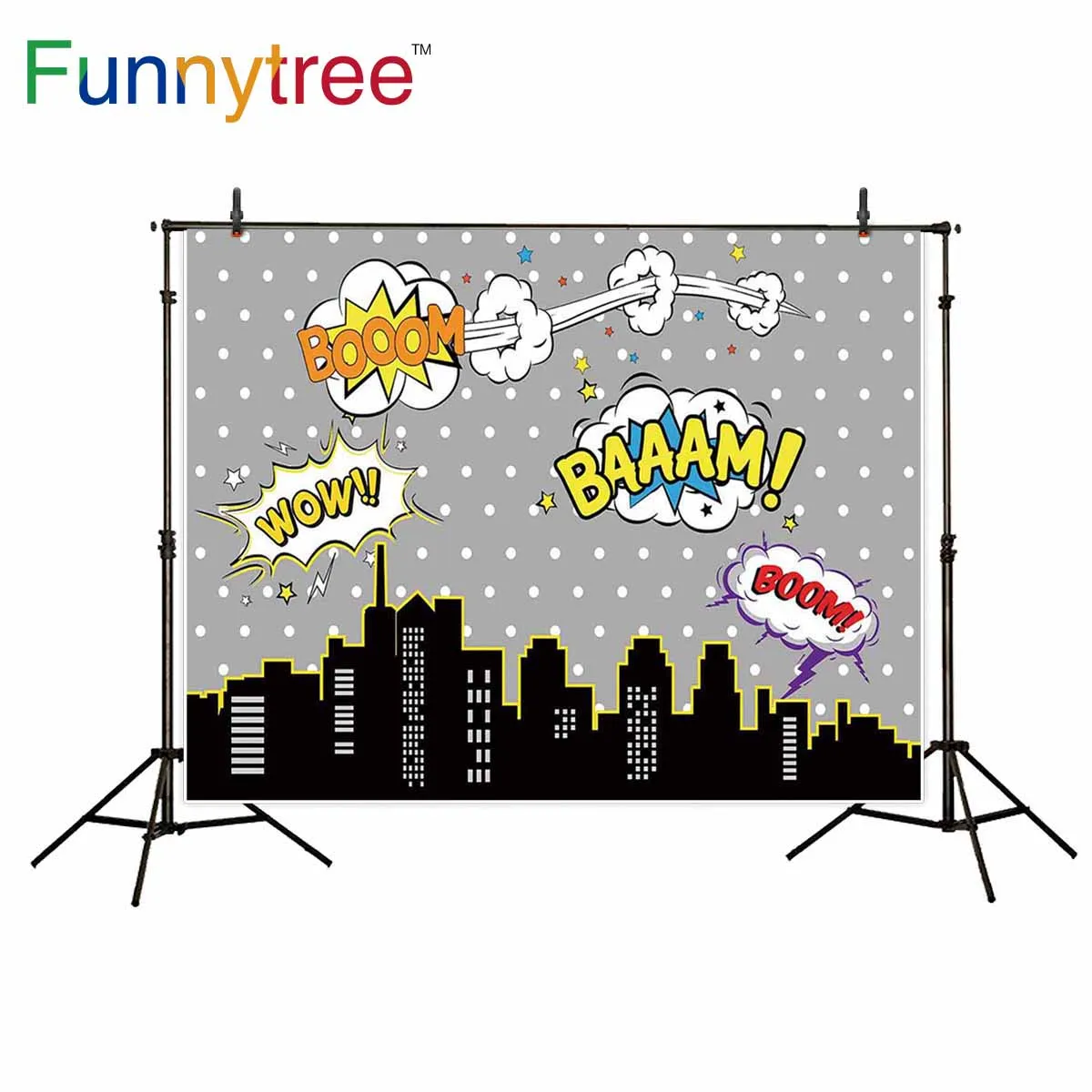 

Funnytree backgrounds for photography studio superhero night city cartoon kids dot comic backdrop photobooth photo prop