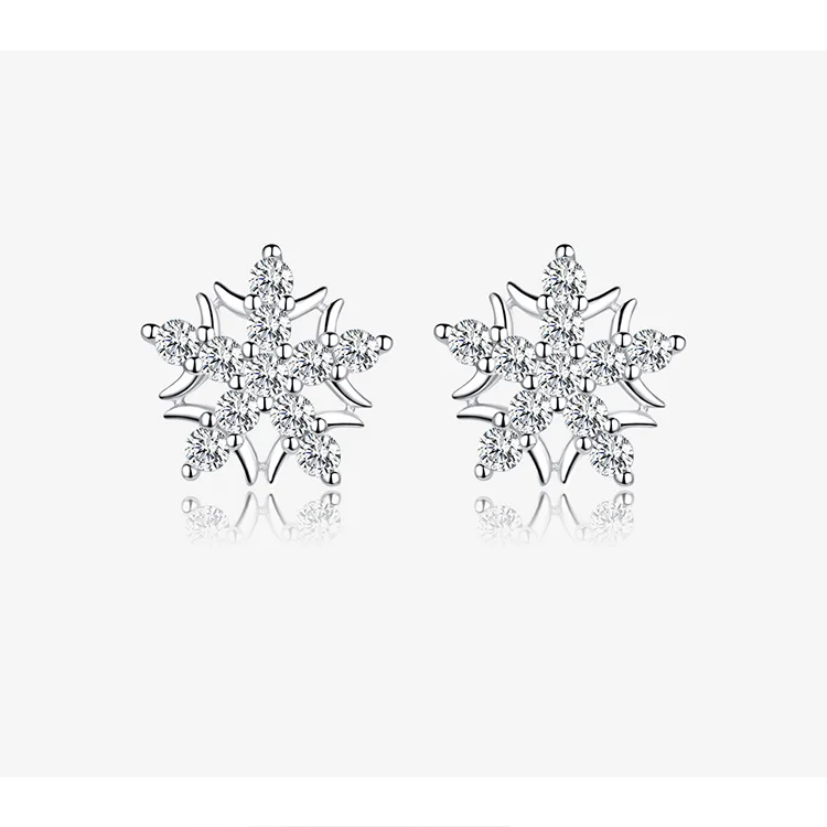 BISAER роскошные 925 пробы серебряные сверкающие серьги-гвоздики со снежинками для женщин Свадебные модные серьги Bijoux GAE228