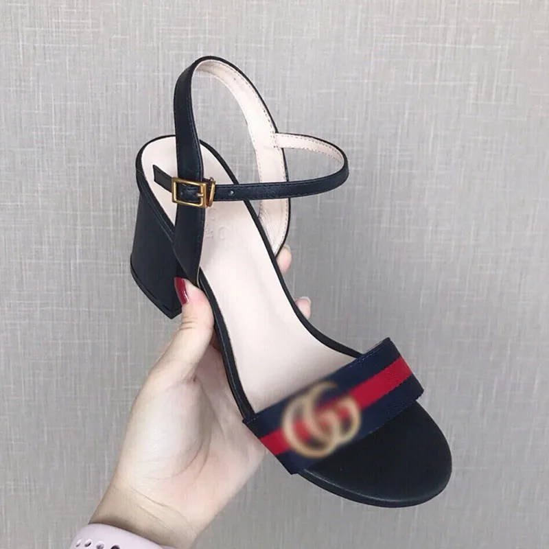 

Sandles Women Medium Heels Fashion Square Heel Shoes Women Open Toe Black White Pumps sandalias mujer 2018