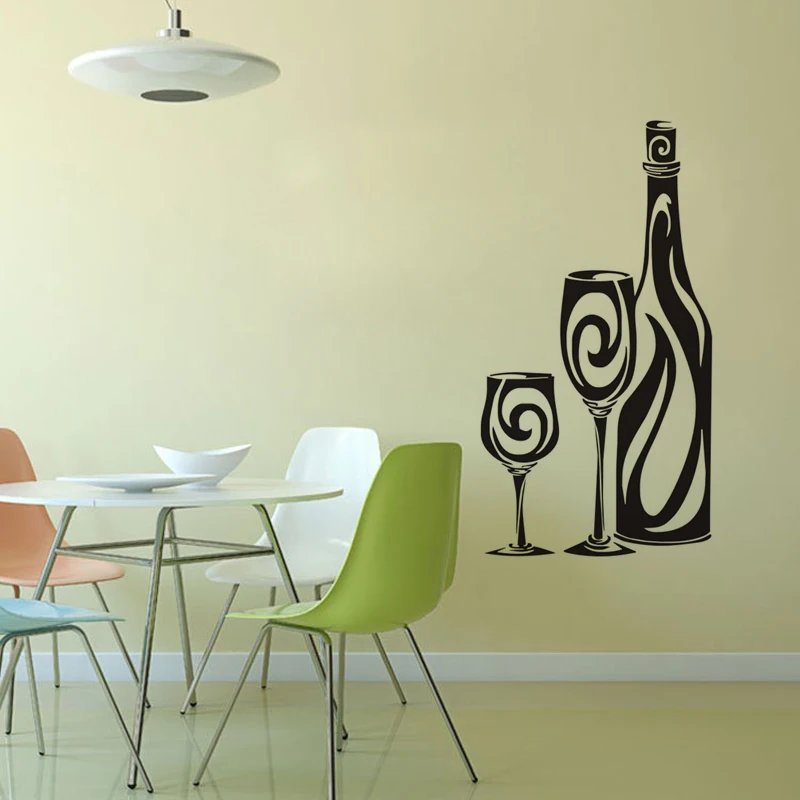 Wine Bottle And Glasses Wall Stickers Decorative Vinyl Sticker Bar