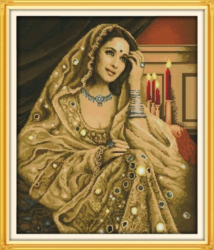 

Indian beauty Counted 11CT Printed 14CT DMC Cross Stitch Set DIY Chinese Cotton Cross-stitch Kit Embroidery Needlework