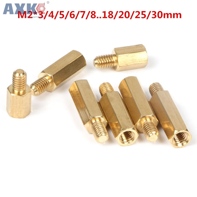 AXK M2 Male 3mm x Female 3-30 mm Brass Standoff Spacer Copper Hexagonal Stud Hollow Pillars 1PCS | Обустройство дома