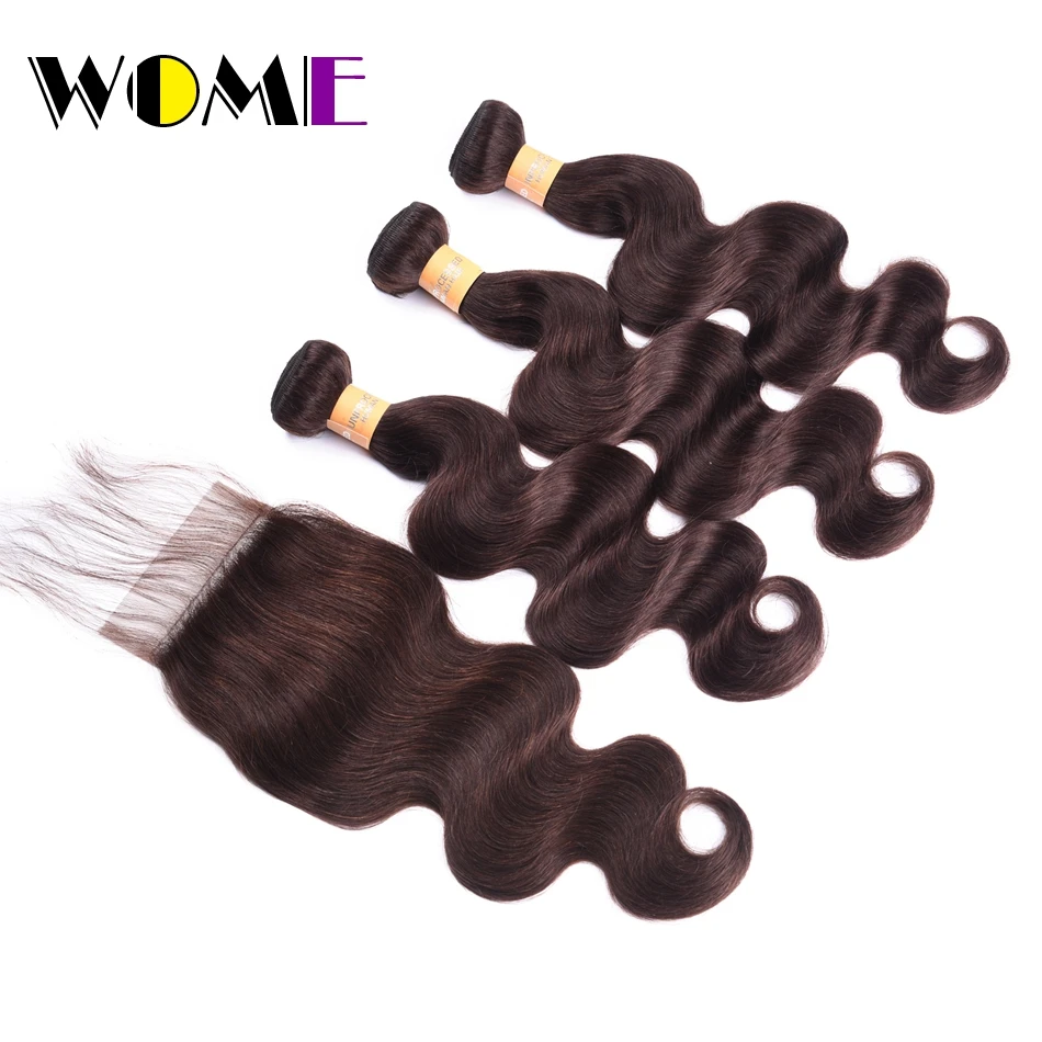 Wome Pre colored Body Wave 3 Bundles With 4x4 Closure Indian Human Hair