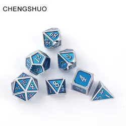 Chengshuo игральные кости DND металла rpg комплект многогранных подземелья Дракон d20 10 8 12 синий настольная игра цинковый сплав Серебристые