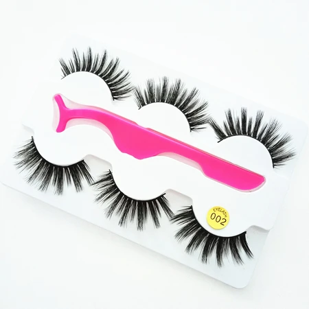 3 pairs Eyelashes +tweezers Natural Mink False Eyelashes Fake Lashes 3D Mink Lashes Eyelash Extension Makeup Kit