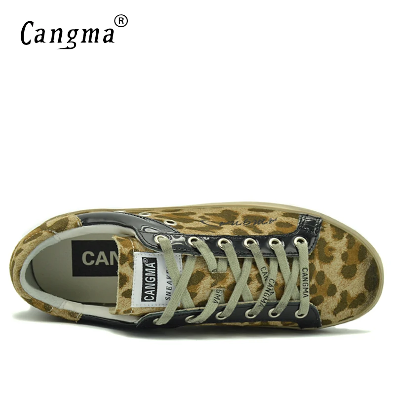 CANGMA последние обувь для женщин с леопардовым принтом корова Замшевые туфли на плоской подошве Лакированная кожа Спортивная обувь дышащие женские Желтый повседневная обувь