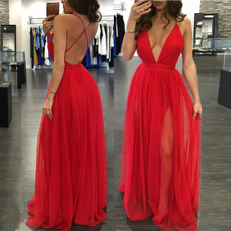 

2016 Summer Women Casual Sexy Sleeveless Chiffon Evening Party Dress Female Beach Backless Long Maxi Dress Red vestido de festa