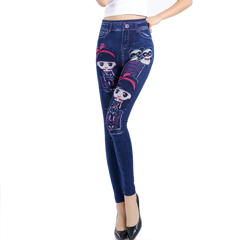 High Quality Women Autumn Work Out Elastic Leggings Plus Size Girls Moon Lip Flowers Printed Blue Black Ladies Legging Slim Pant