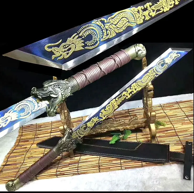 Полный Tang Dragon Blade/Tsuba для китайского кунг-фу Broadsword на открытом воздухе Dao Sword острый нож режет бамбуковую трость/кожаная оболочка