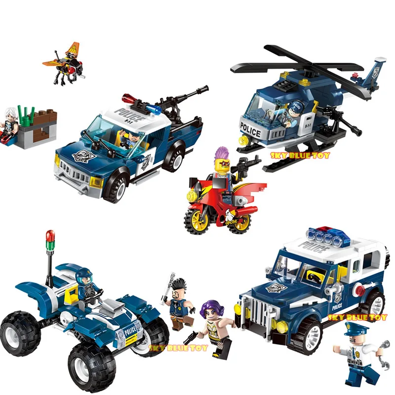

2016 Enlighten City Police Helicopter Chase Building Block Minifigures Kids Education DIY Kids Toy Gifts Compatible with Legoed