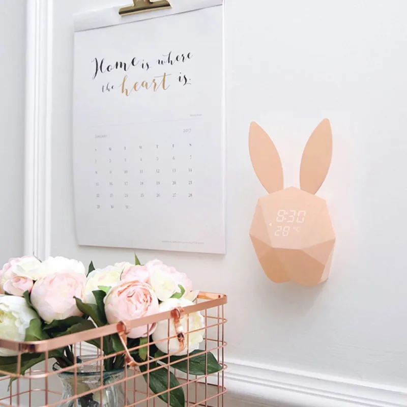 

Digital Alarm LED Sound Night Light Thermometer Rechargeable Creative Clock Rabbit Model Alarm Clock Intelligent Voice Control
