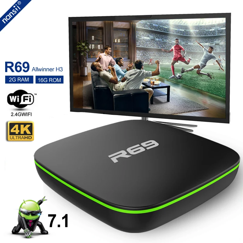 

Allwinner H3 Quad-Core R69 Smart Android 7.1 TV Box 1GB 8GB 2GB 16GB 2.4G Wifi Set Top Box 1080P HD Media player