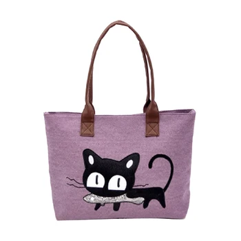 

New Fashion Woman Shoulder Bag Canvas Cute Cat Bag Office Bag Lunch Bag