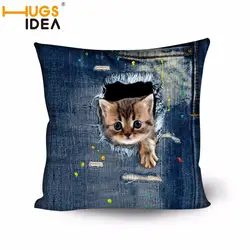 HUGSIDEA 3D Животные Denim Cat Подушки Чехлы для мангала 50*50 см Домашний Декор Чехлы для подушек для дивана Постельные принадлежности стул Пледы