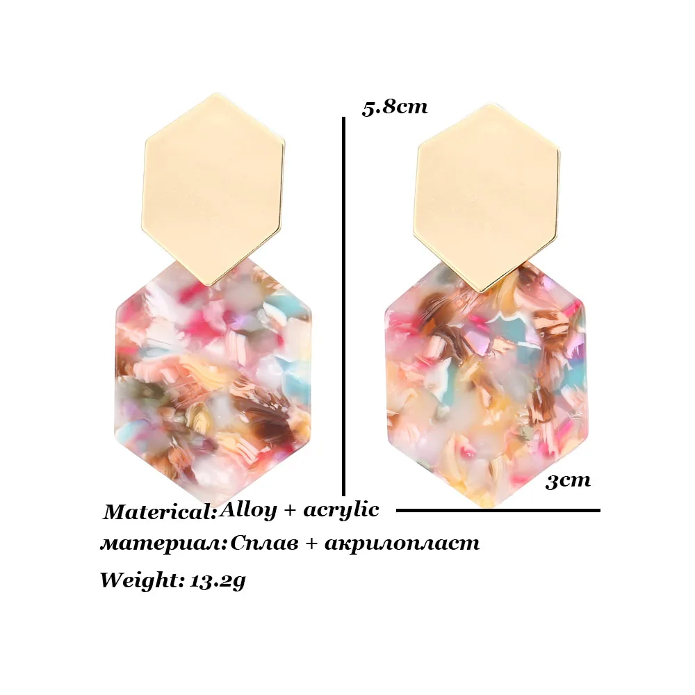 RscvonM Fashion Big Resin Drop Earrings For Women New Acetic Acid Large Korea Square Earrings Trendy Wood Geometric Jewelry