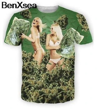 

New Hot Sexy Lady Weed Pillow Fight Men Women 3D T-Shirt Printed Green Leaf 5XL Top Tees