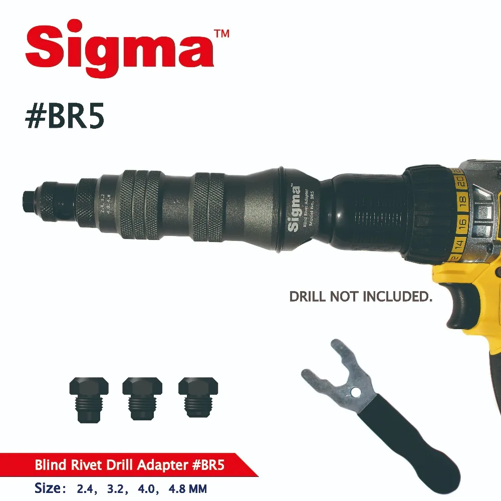 Sigma #BR5 Blind Pop Rivet Drill Adapter Cordless or Electric power drill adaptor alternative air pneumatic riveter rivet gun