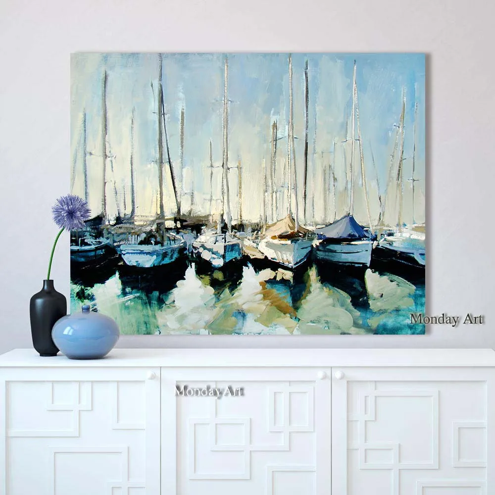 Wholesale High Quality handpainted Abstract boats Oil Painting On